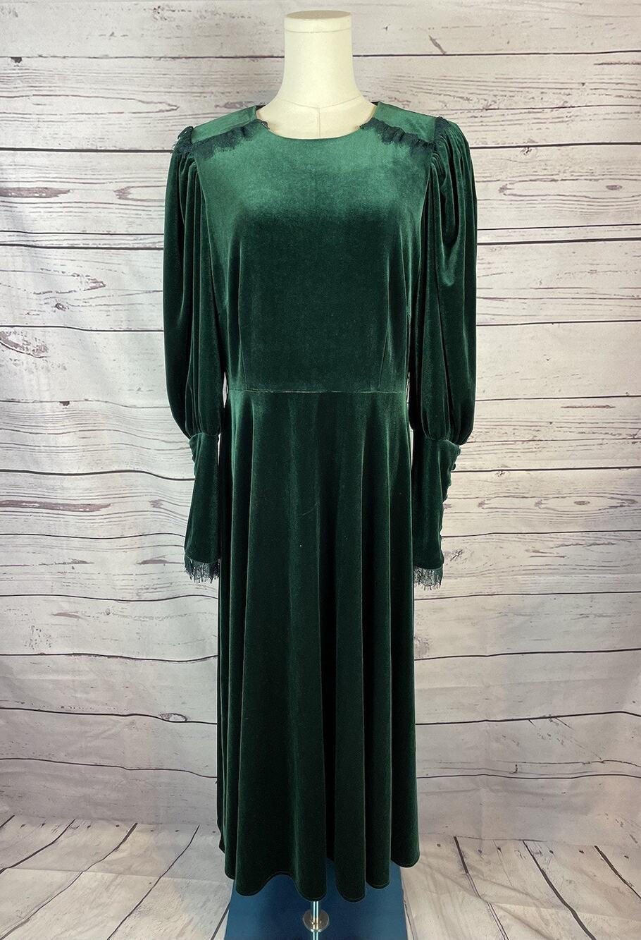 Antonio Melani Green Stretch Velvet Jewel Neck Midi Dress Women’s Size 12